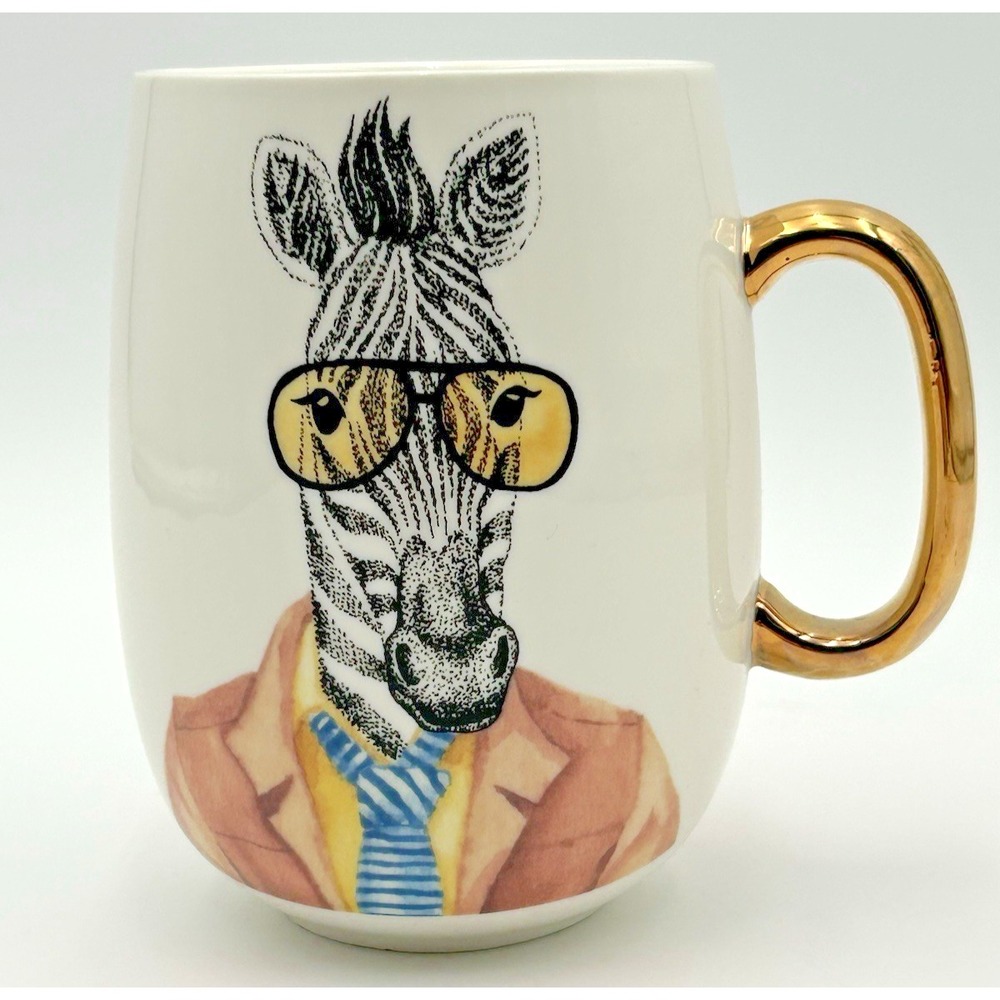 Pier 1 Imports 80s Zebra PI Bookclub Series Gold Handle Coffee Tea Mug Retired